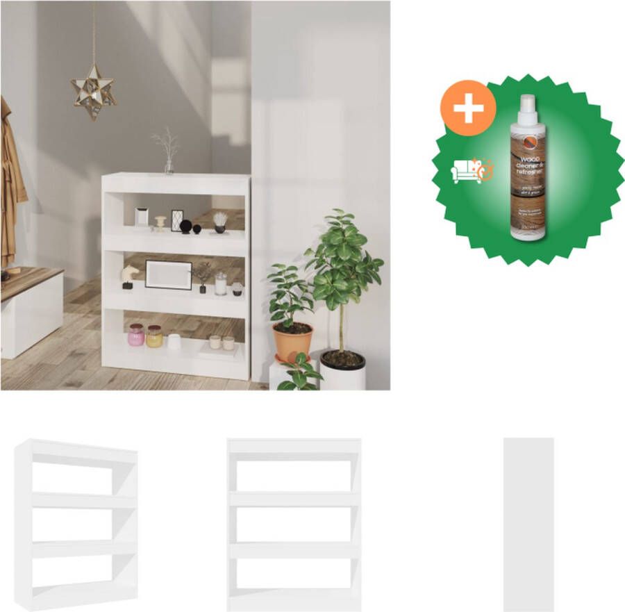 VidaXL Boekenkast kamerscherm 80x30x103 cm bewerkt hout hoogglans wit Kast Inclusief Houtreiniger en verfrisser