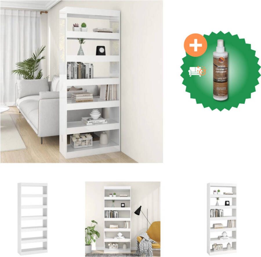 VidaXL Boekenkast kamerscherm 80x30x198 cm spaanplaat hoogglans wit Kast Inclusief Houtreiniger en verfrisser