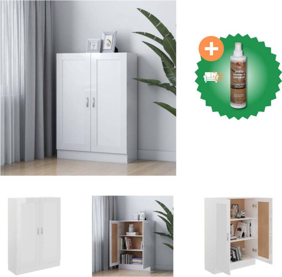 VidaXL Boekenkast Hoogglans wit 82.5 x 30.5 x 115 cm 3 vakken 2 deuren Kast Inclusief Houtreiniger en verfrisser