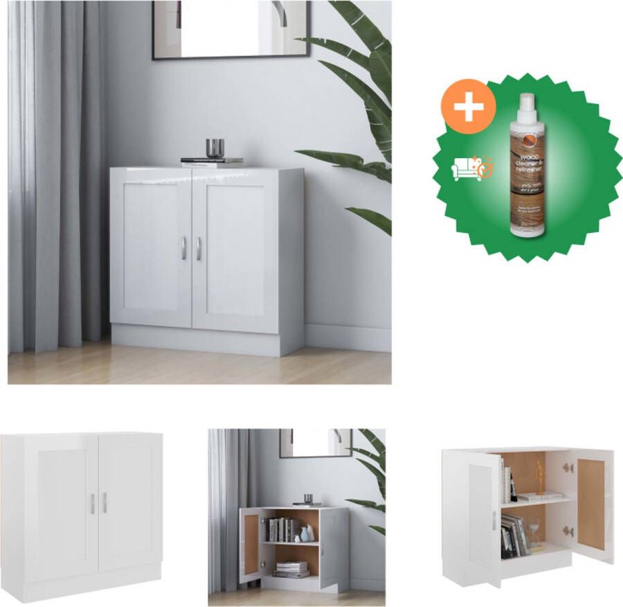 VidaXL Boekenkast Hoogglans wit 82.5 x 30.5 x 80 cm Spaanplaat en MDF Kast Inclusief Houtreiniger en verfrisser