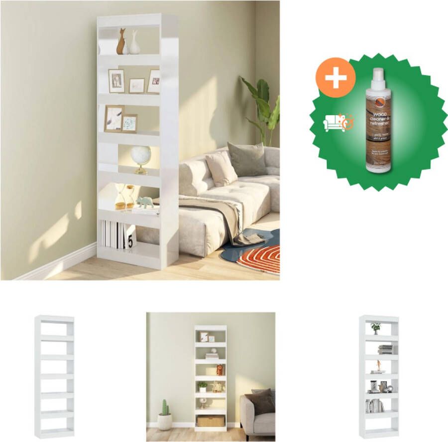 VidaXL Boekenkast hoogglans wit bewerkt hout 60 x 30 x 198 cm Kast Inclusief Houtreiniger en verfrisser