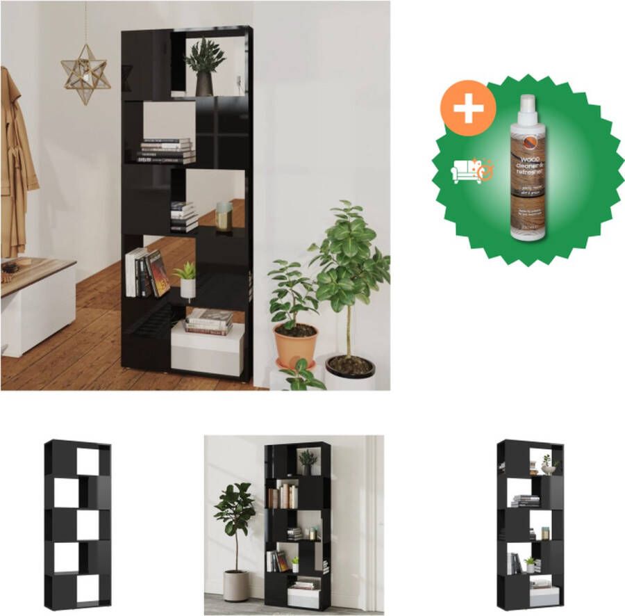 VidaXL Boekenkast Hoogglans zwart 60 x 24 x 155 cm Montage vereist Kast Inclusief Houtreiniger en verfrisser