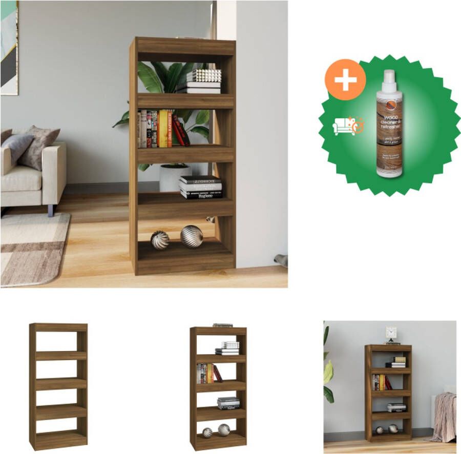 VidaXL Boekenkast kamerscherm 60x30x135 cm bewerkt hout bruineiken Kast Inclusief Houtreiniger en verfrisser