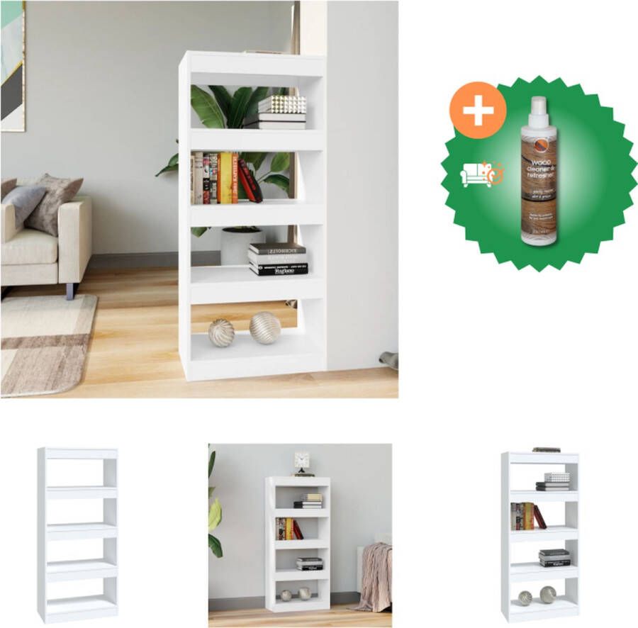 VidaXL Boekenkast kamerscherm 60x30x135 cm bewerkt hout wit Kast Inclusief Houtreiniger en verfrisser