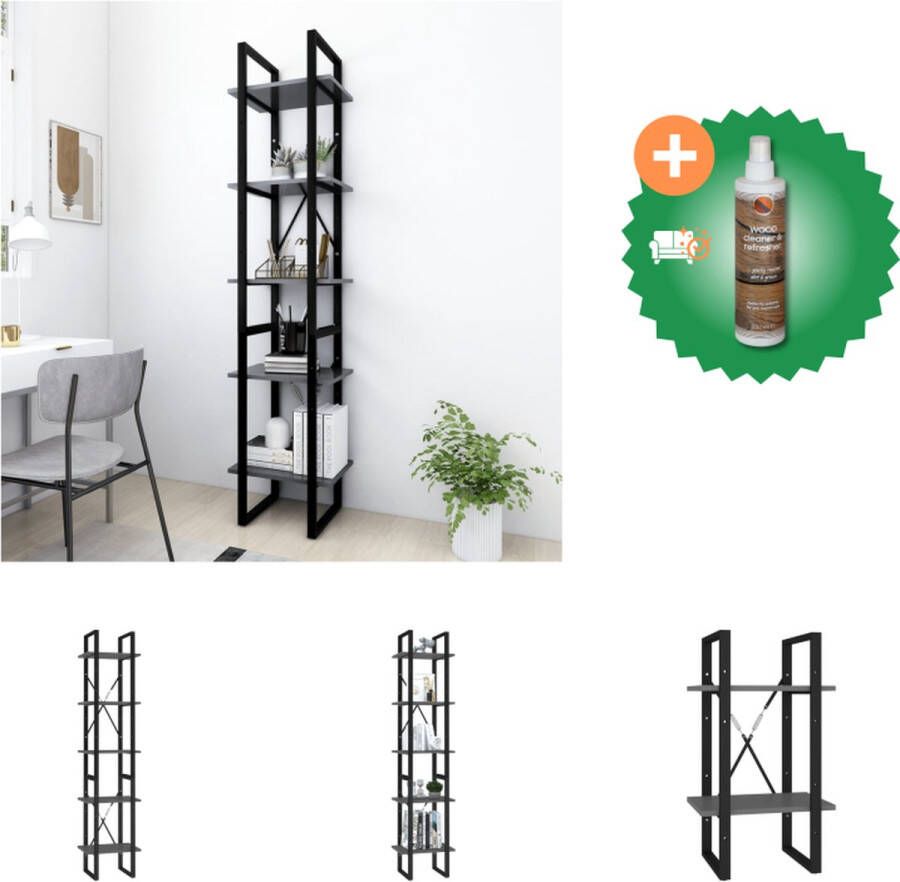 VidaXL Boekenkast met 5 schappen 40x30x175 cm bewerkt hout grijs Kast Inclusief Houtreiniger en verfrisser