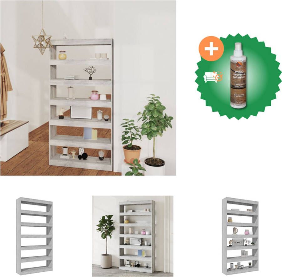 VidaXL Boekenkast kamerscherm 100x30x198 cm bewerkt hout grijs sonoma Kast Inclusief Houtreiniger en verfrisser