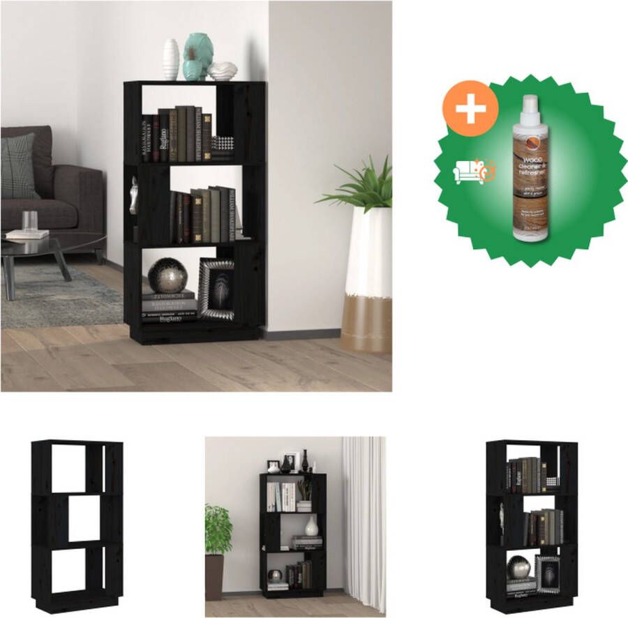 VidaXL Boekenkast kamerscherm 51x25x101 cm massief grenenhout zwart Kast Inclusief Houtreiniger en verfrisser