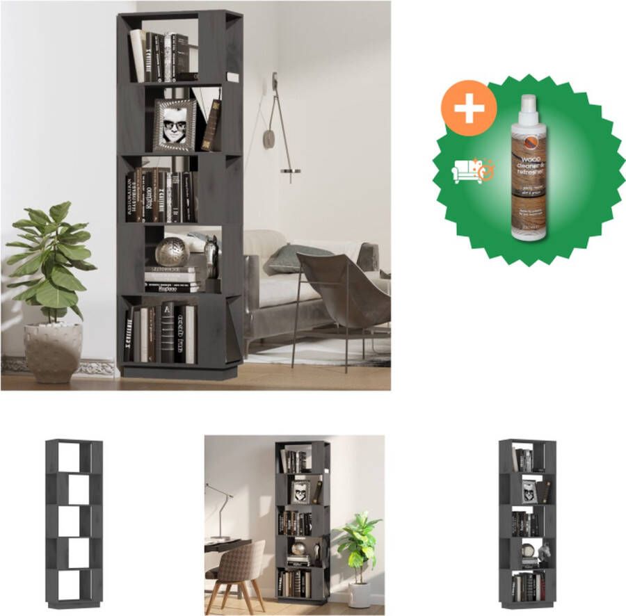 VidaXL Boekenkast kamerscherm 51x25x163-5 cm massief grenenhout grijs Kast Inclusief Houtreiniger en verfrisser