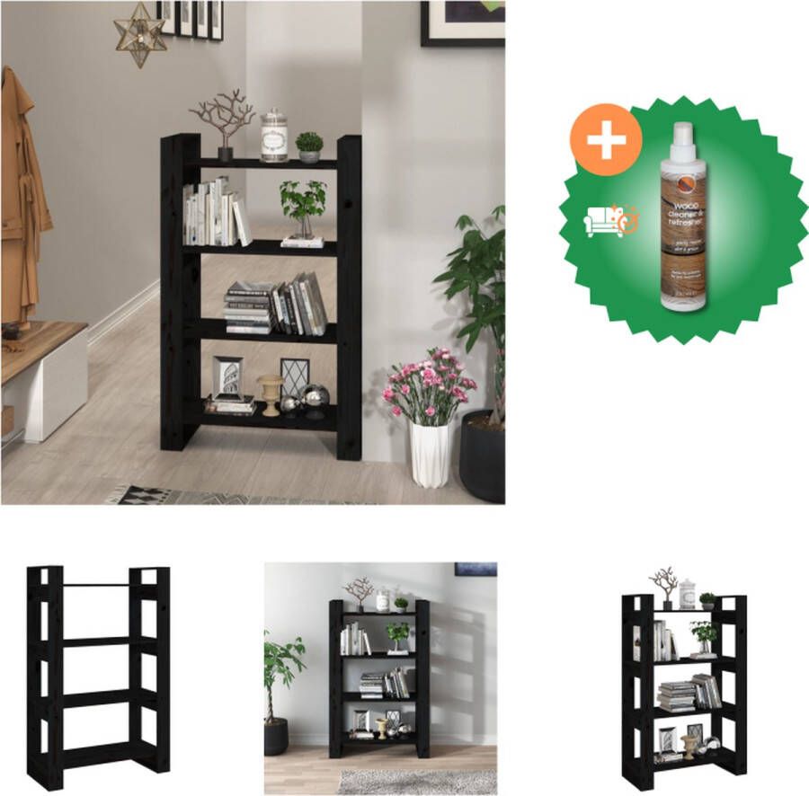 VidaXL Boekenkast kamerscherm 80x25x125 cm massief grenenhout zwart Kast Inclusief Houtreiniger en verfrisser