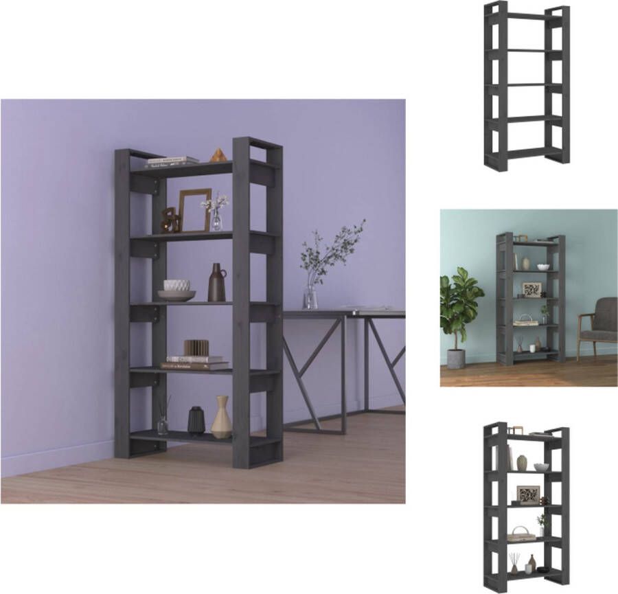 VidaXL Boekenkast Boekenkasten Boekenschap Boekenstandaard Boekenkast kamerscherm 80x35x160 cm massief hout grijs - Foto 2