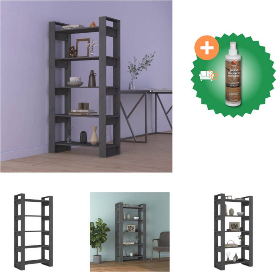 VidaXL Boekenkast kamerscherm 80x35x160 cm massief hout grijs Kast Inclusief Houtreiniger en verfrisser