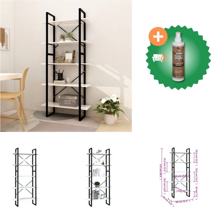 VidaXL Boekenkast Industrial Hout Metaal Wit 80x30x105cm 80x30x70cm Kast Inclusief Houtreiniger en verfrisser