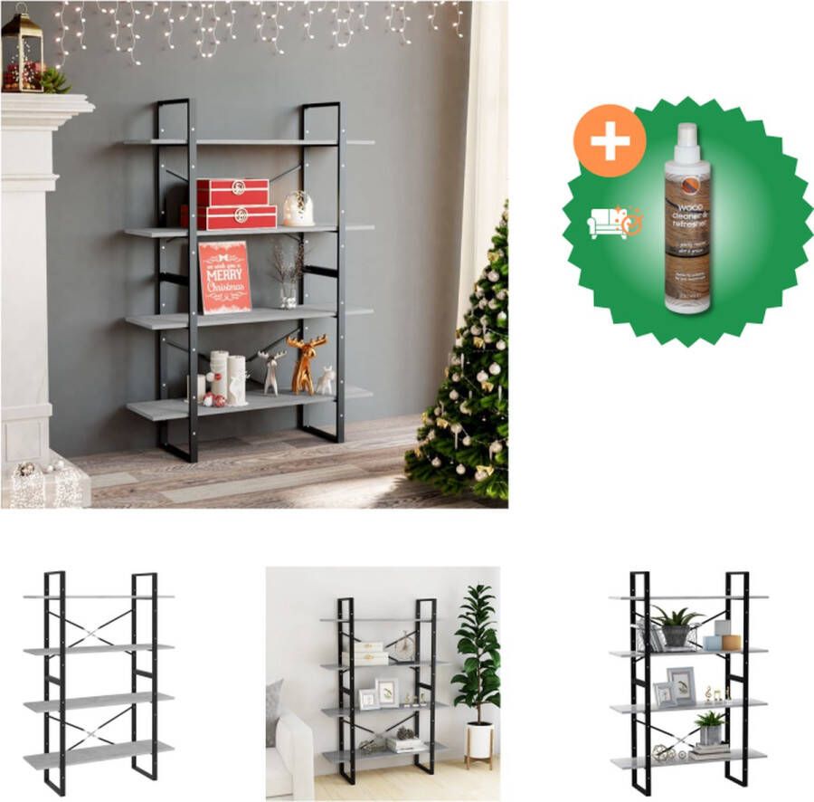 VidaXL Boekenkast met 4 schappen 100x30x140 cm spaanplaat betongrijs Kast Inclusief Houtreiniger en verfrisser