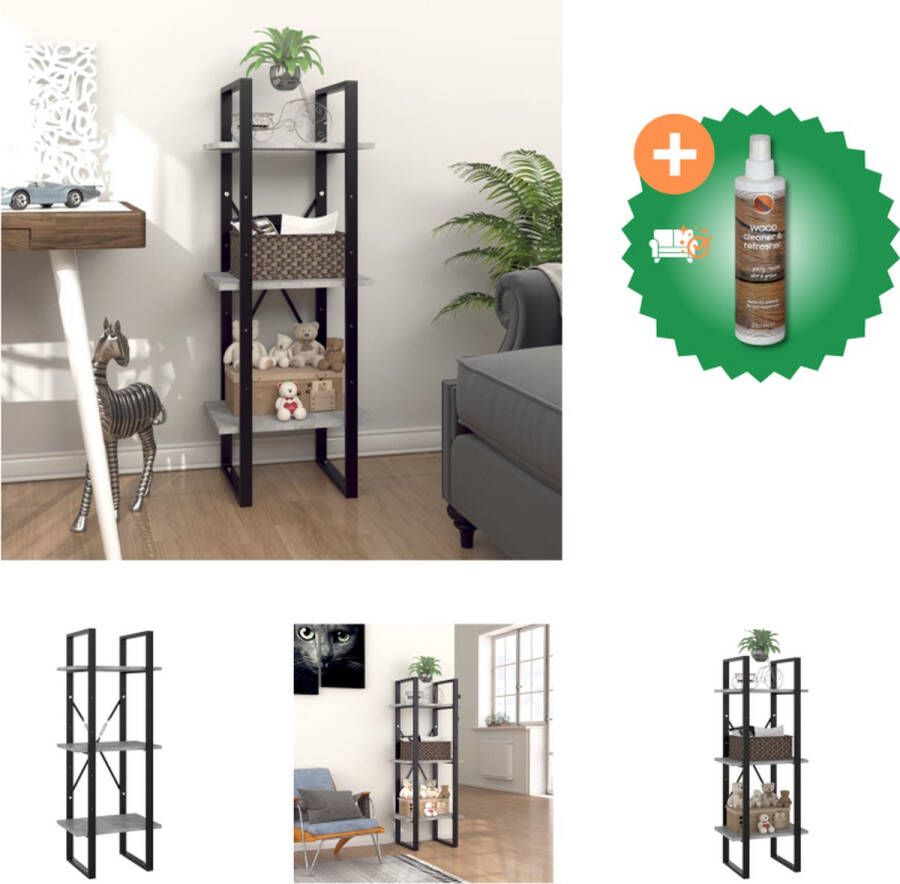 VidaXL Boekenkast met 3 schappen 40x30x105 cm spaanplaat betongrijs Kast Inclusief Houtreiniger en verfrisser