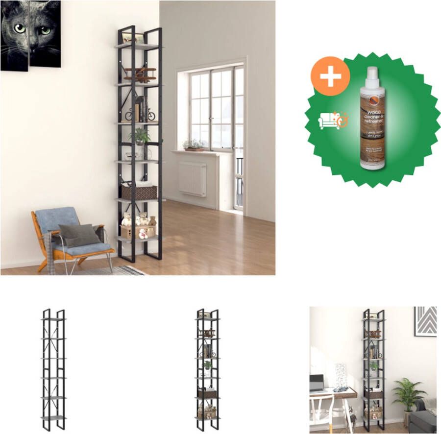 VidaXL Boekenkast met 6 schappen 40x30x210 cm spaanplaat betongrijs Kast Inclusief Houtreiniger en verfrisser
