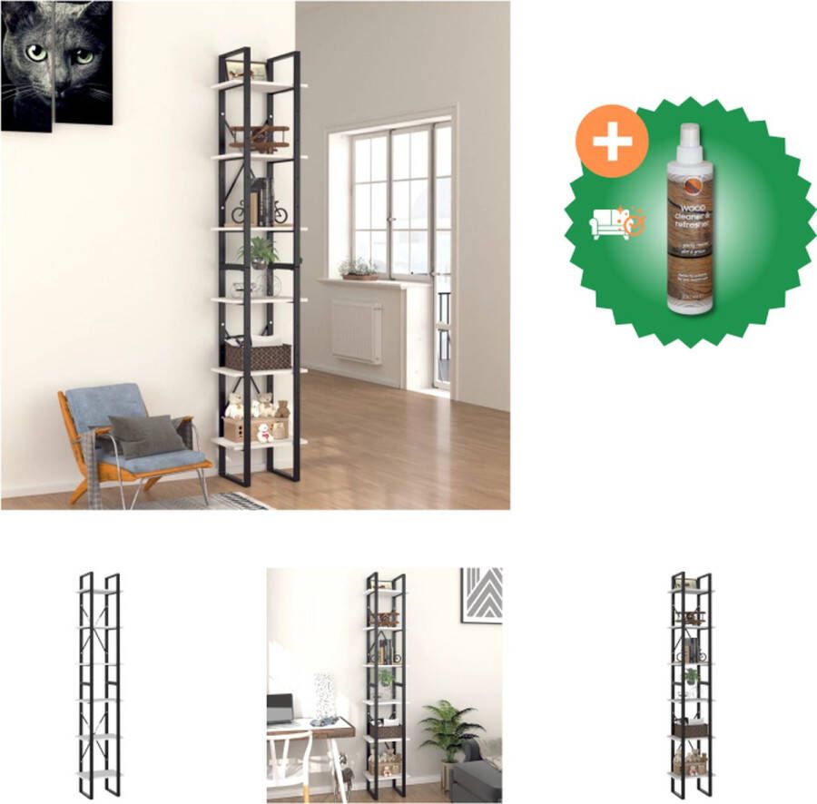 VidaXL Boekenkast Industrieel 40 x 30 x 210 cm Wit Hout en Metaal Kast Inclusief Houtreiniger en verfrisser