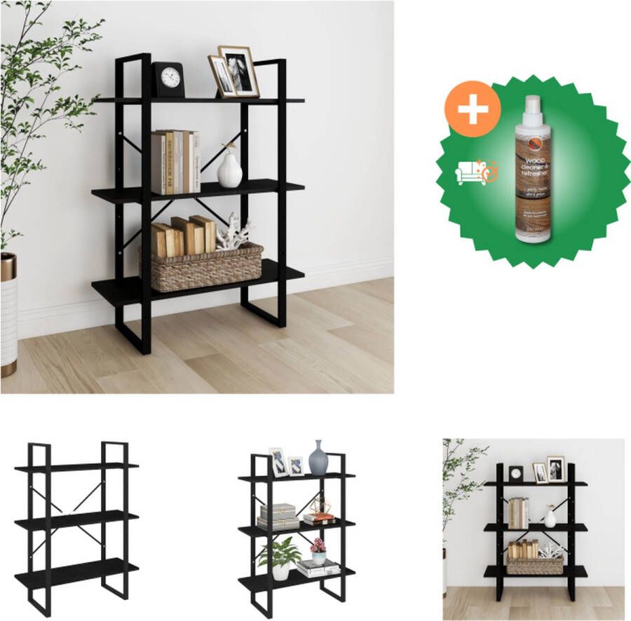 VidaXL Boekenkast met 3 schappen 80x30x105 cm massief grenenhout zwart Kast Inclusief Houtreiniger en verfrisser
