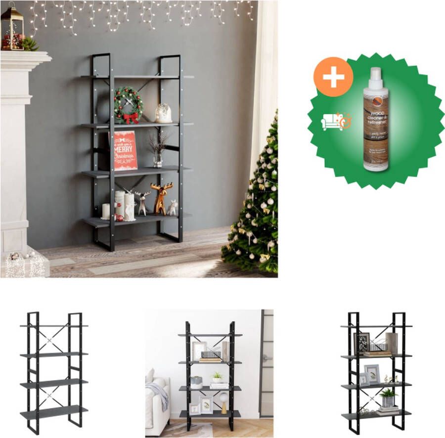 VidaXL Boekenkast met 4 schappen 80x30x140 cm massief grenenhout grijs Kast Inclusief Houtreiniger en verfrisser