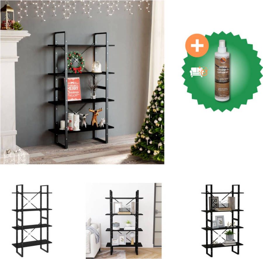 VidaXL Boekenkast met 4 schappen 80x30x140 cm massief grenenhout zwart Kast Inclusief Houtreiniger en verfrisser