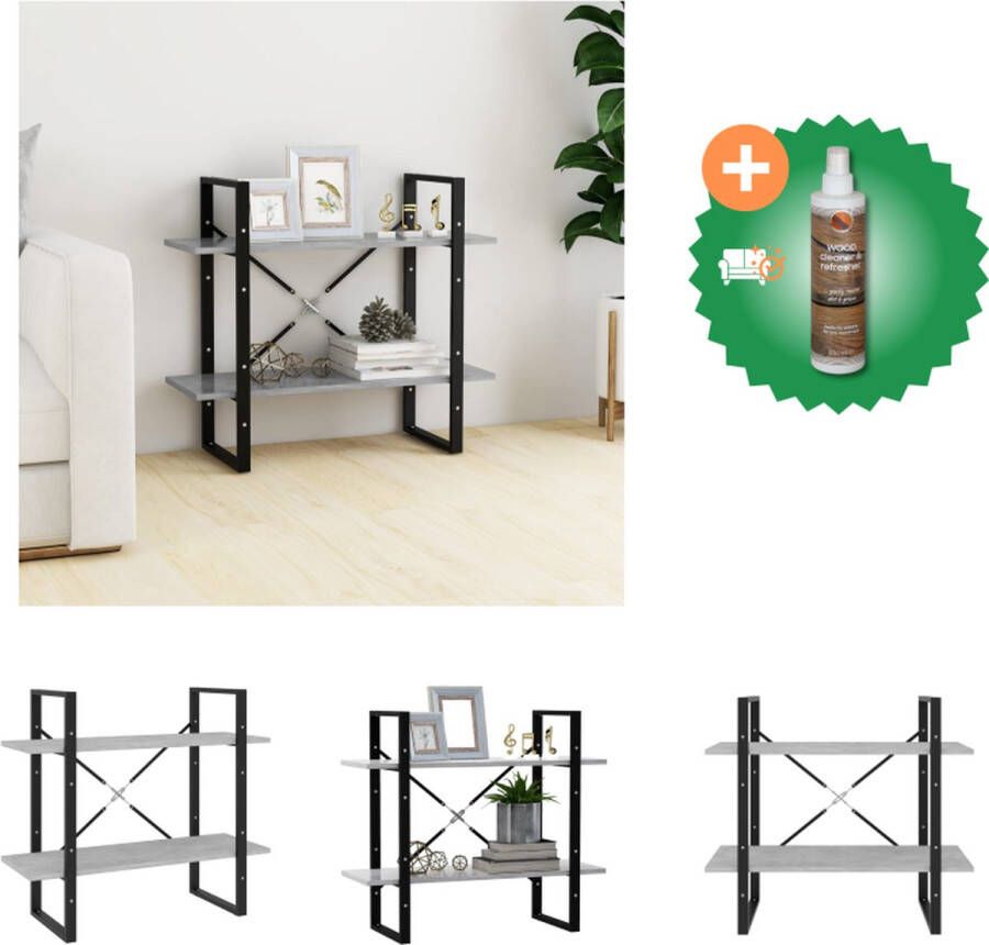 VidaXL Boekenkast met 2 schappen 80x30x70 cm spaanplaat betongrijs Kast Inclusief Houtreiniger en verfrisser