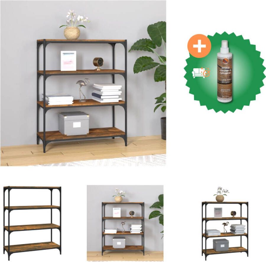 VidaXL Boekenkast 80x33x100 cm bewerkt hout en staal gerookt eiken Kast Inclusief Houtreiniger en verfrisser