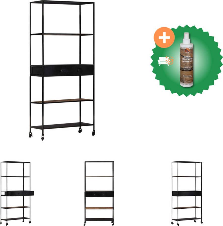 VidaXL Boekenkast Industrieel 80x35x180 cm Ruw mangohout 4 schappen 1 lade Kast Inclusief Houtreiniger en verfrisser
