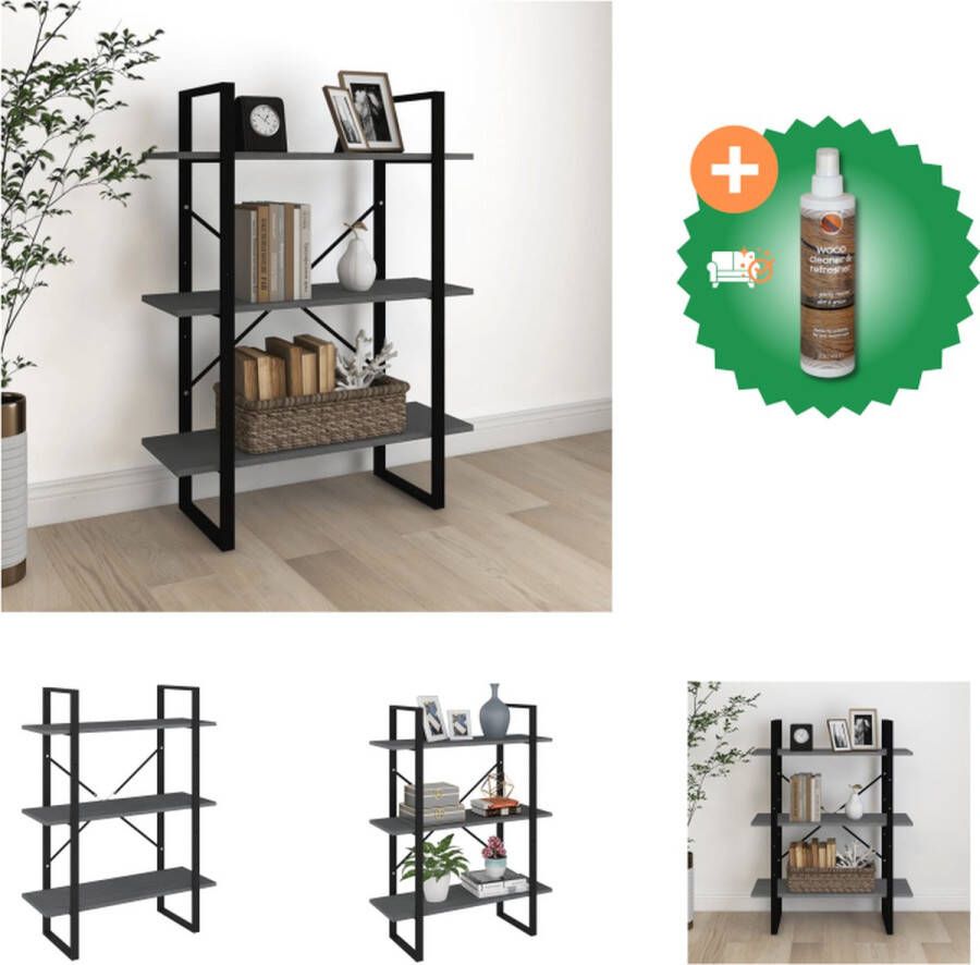 VidaXL Boekenkast met 3 schappen 80x30x105 cm massief grenenhout grijs Kast Inclusief Houtreiniger en verfrisser