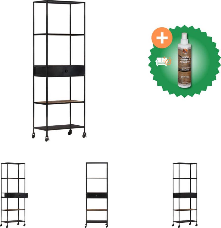 VidaXL Boekenkast Industriële Stijl 60 x 35 x 180 cm Ruw Mangohout Kast Inclusief Houtreiniger en verfrisser