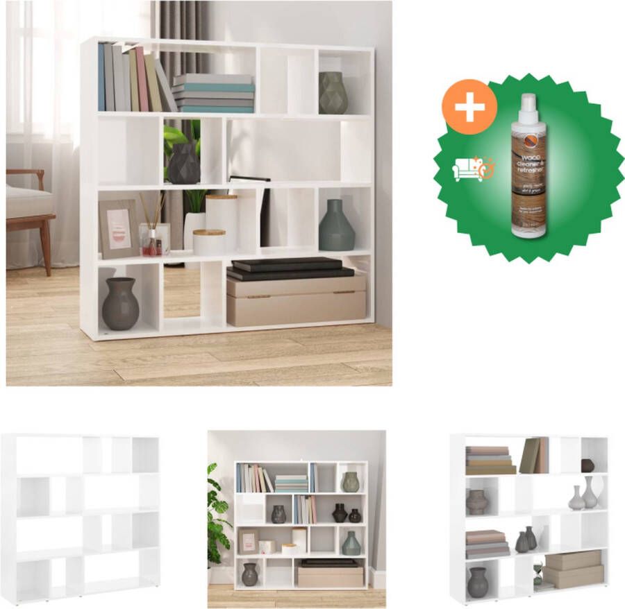 VidaXL Boekenkast Kamerscherm 105 x 24 x 102 cm Hoogglans wit Kamerscherm Inclusief Houtreiniger en verfrisser