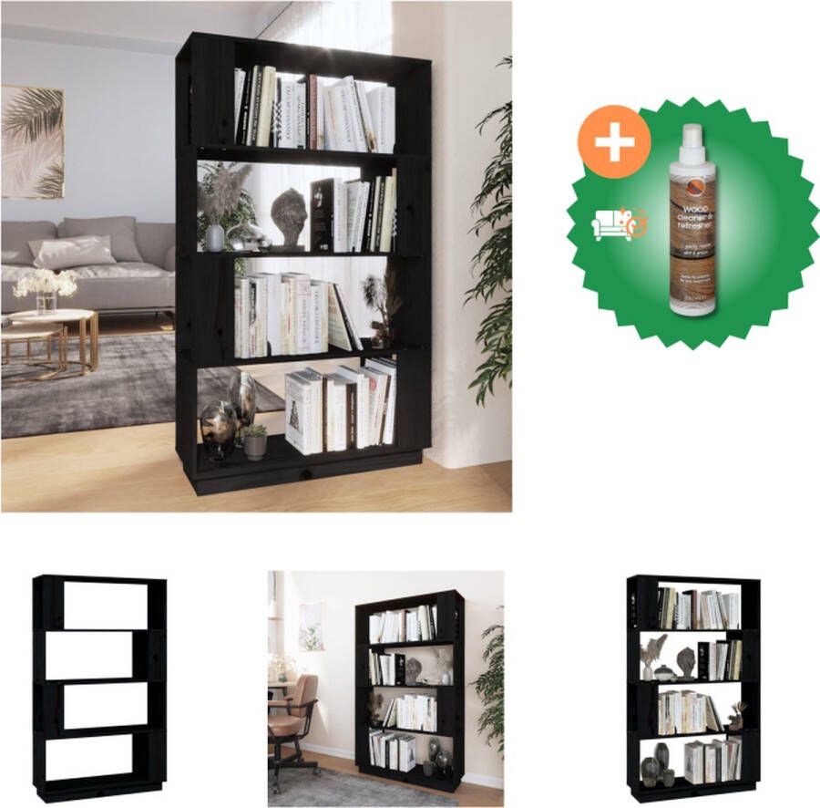 VidaXL Boekenkast kamerscherm 80x25x132 cm massief grenenhout zwart Kast Inclusief Houtreiniger en verfrisser