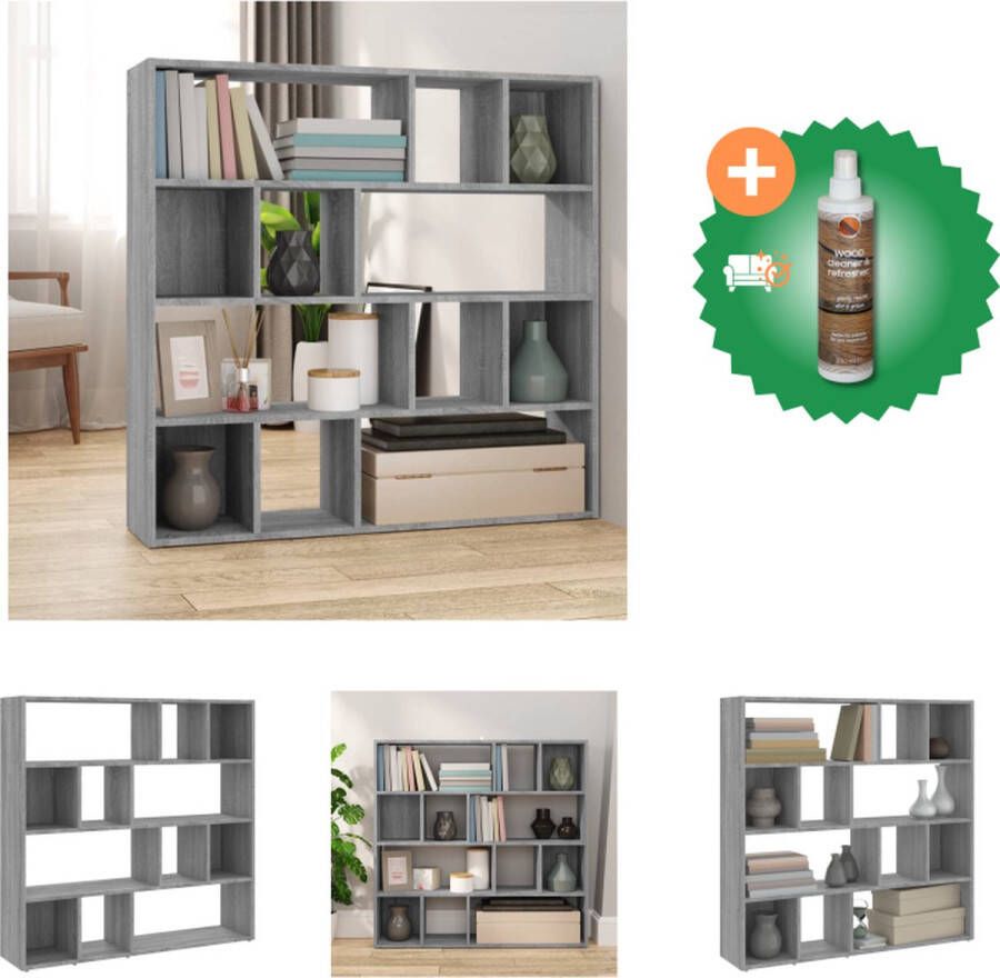 VidaXL Boekenkast Kamerscherm Grijs Sonoma Eiken 105 x 24 x 102 cm Bewerkt hout Kamerscherm Inclusief Houtreiniger en verfrisser