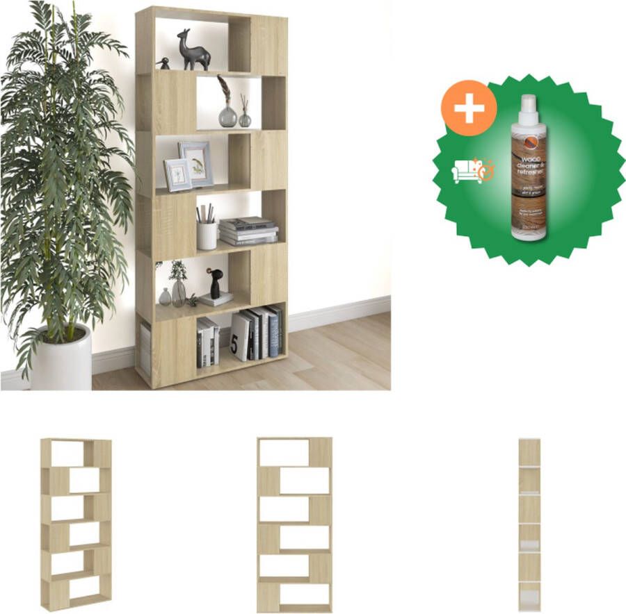 VidaXL Boekenkast Kamerscherm Sonoma eiken 80 x 24 x 186 cm 6 ruime vakken Kast Inclusief Houtreiniger en verfrisser