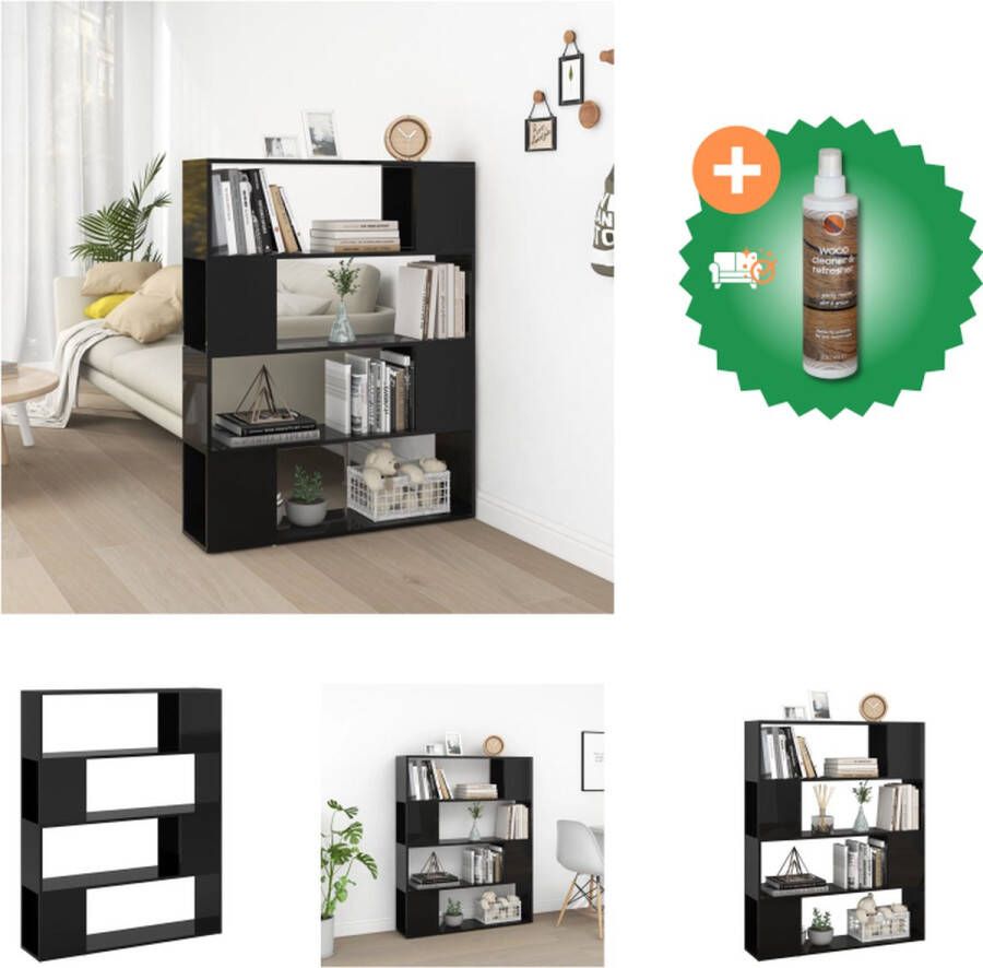VidaXL Boekenkast Kamerverdeler 100 x 24 x 124 cm Hoogglans zwart Kast Inclusief Houtreiniger en verfrisser