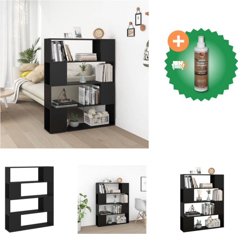 VidaXL Boekenkast Kamerverdeler 100 x 24 x 124 cm Zwart Bewerkt hout Kast Inclusief Houtreiniger en verfrisser