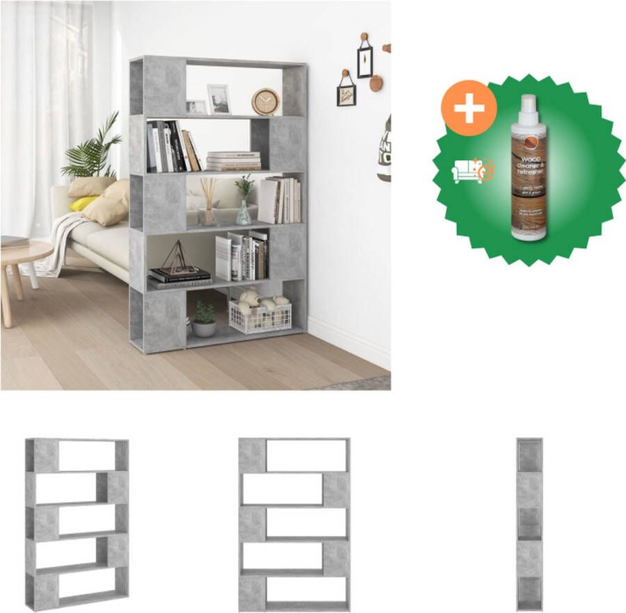 VidaXL Boekenkast kamerscherm 100x24x155 cm spaanplaat betongrijs Kast Inclusief Houtreiniger en verfrisser
