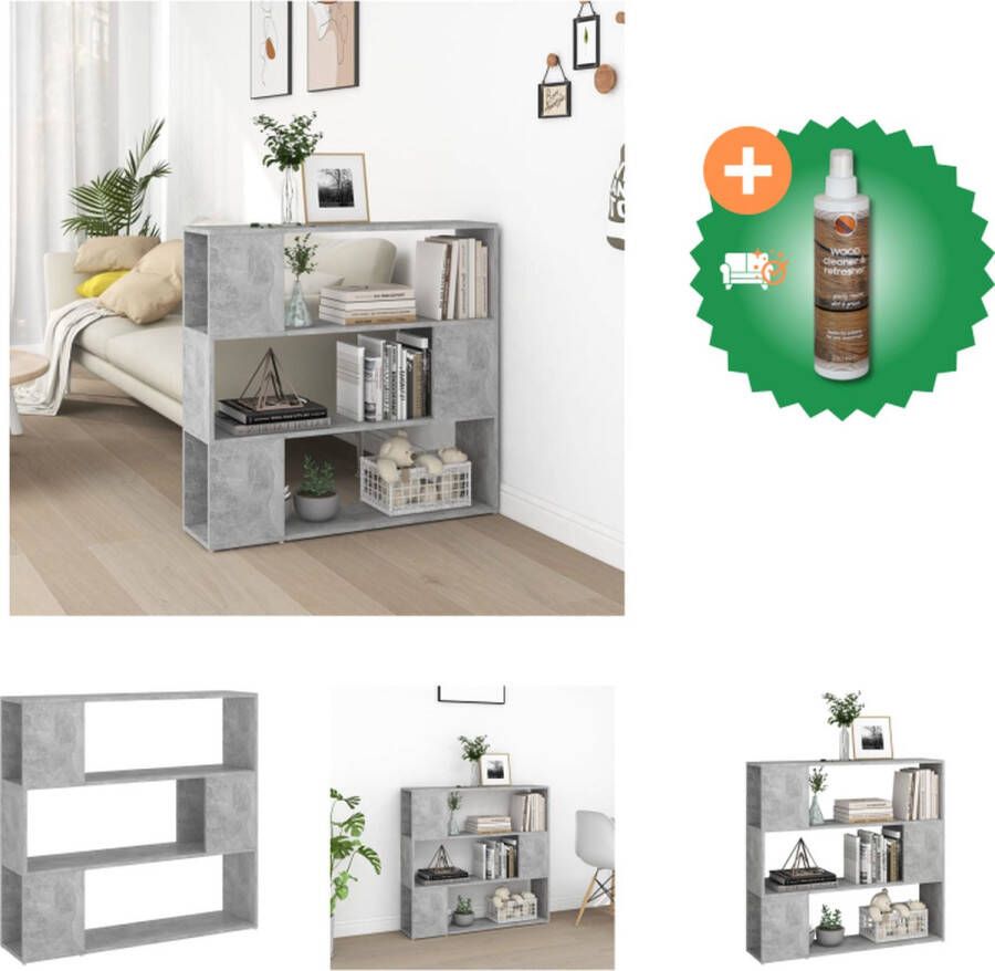 VidaXL Boekenkast Kamerverdeler 100 x 24 x 94 cm Betongrijs Kast Inclusief Houtreiniger en verfrisser