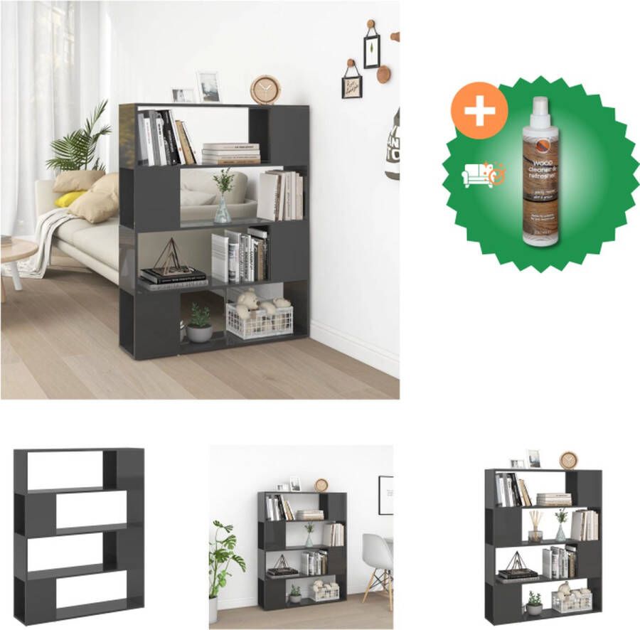 VidaXL Boekenkast Kamerverdeler 100x24x124 cm Hoogglans Grijs Kast Inclusief Houtreiniger en verfrisser