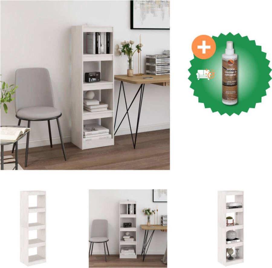 VidaXL Boekenkast Kamerverdeler 40 x 30 x 135.5 cm Wit Massief Grenenhout Kast Inclusief Houtreiniger en verfrisser