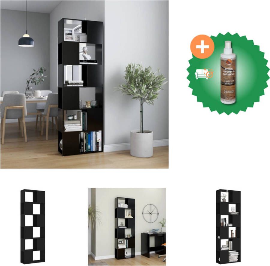 VidaXL Boekenkast kamerscherm 60x24x186 cm spaanplaat zwart Kast Inclusief Houtreiniger en verfrisser