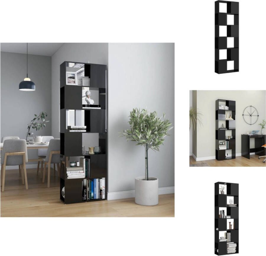VidaXL Boekenkast Kamerverdeler 60x24x186 cm Hoogglans zwart Kast