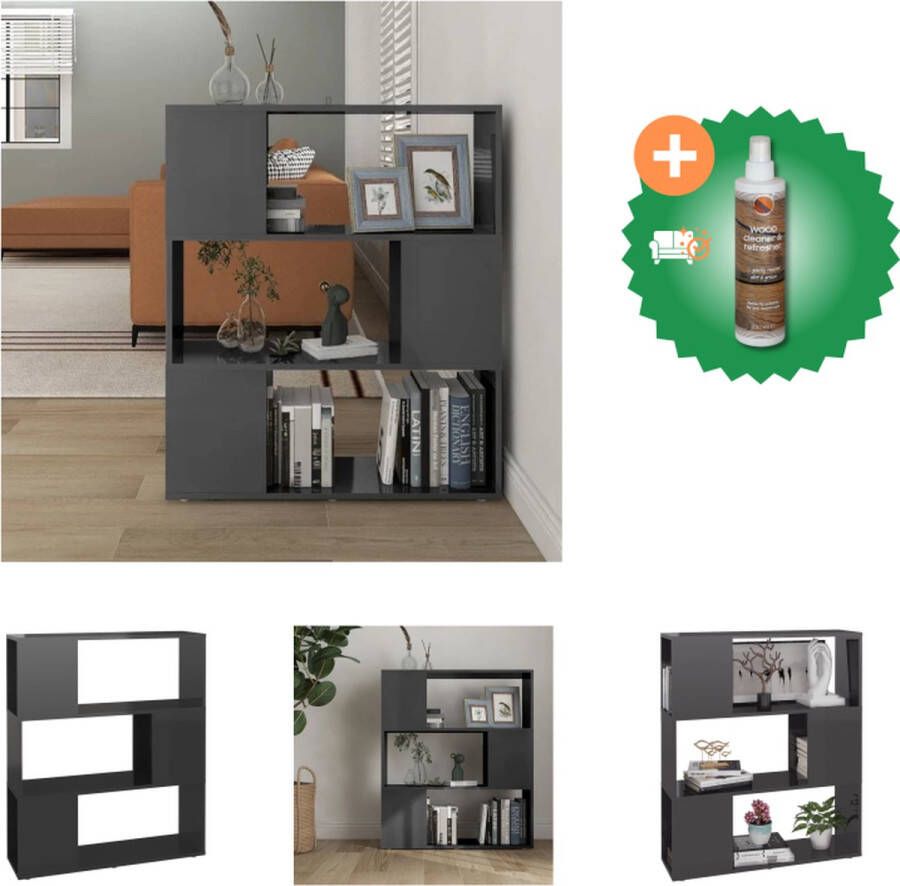VidaXL Boekenkast kamerscherm 80x24x94 cm spaanplaat hoogglans grijs Kast Inclusief Houtreiniger en verfrisser