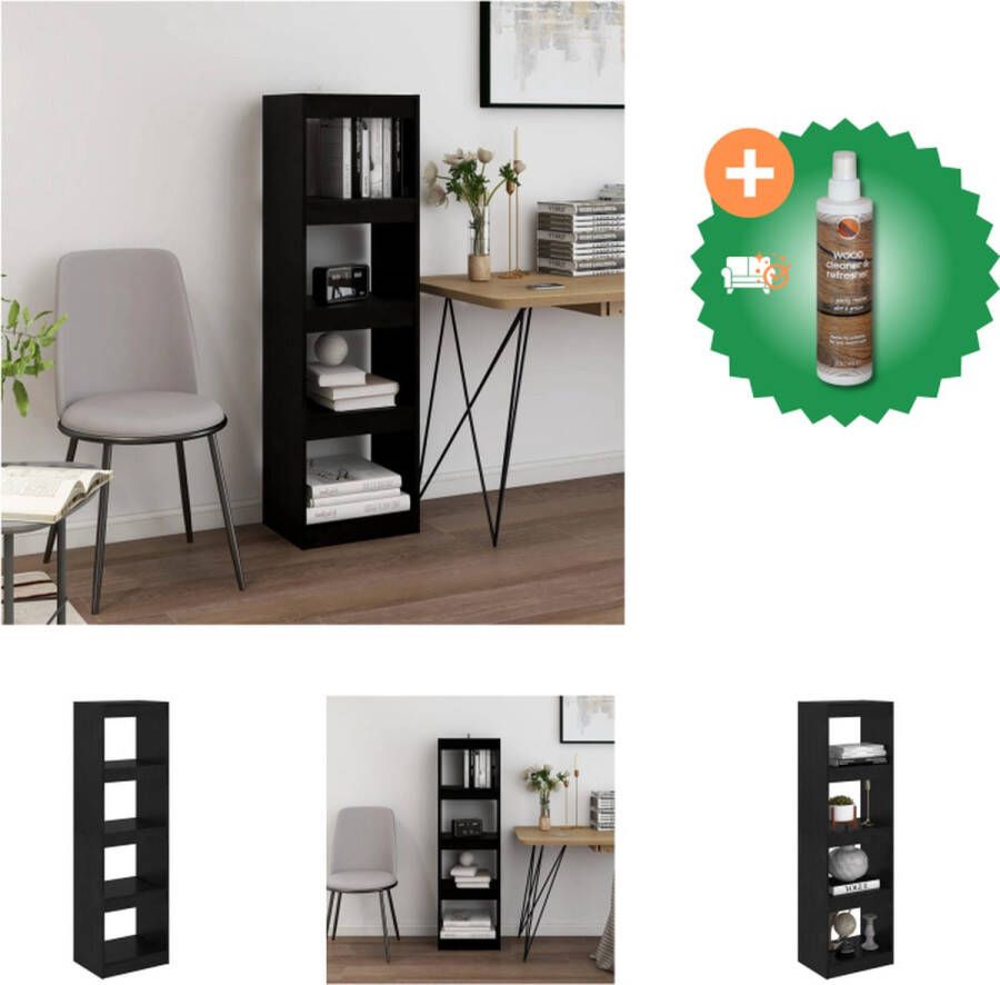 VidaXL Boekenkast Kamerverdeler Zwart 40 x 30 x 135.5 cm Massief grenenhout Kast Inclusief Houtreiniger en verfrisser
