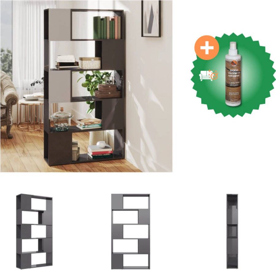 VidaXL Boekenkast kamerscherm 80x24x155 cm spaanplaat hoogglans grijs Kast Inclusief Houtreiniger en verfrisser