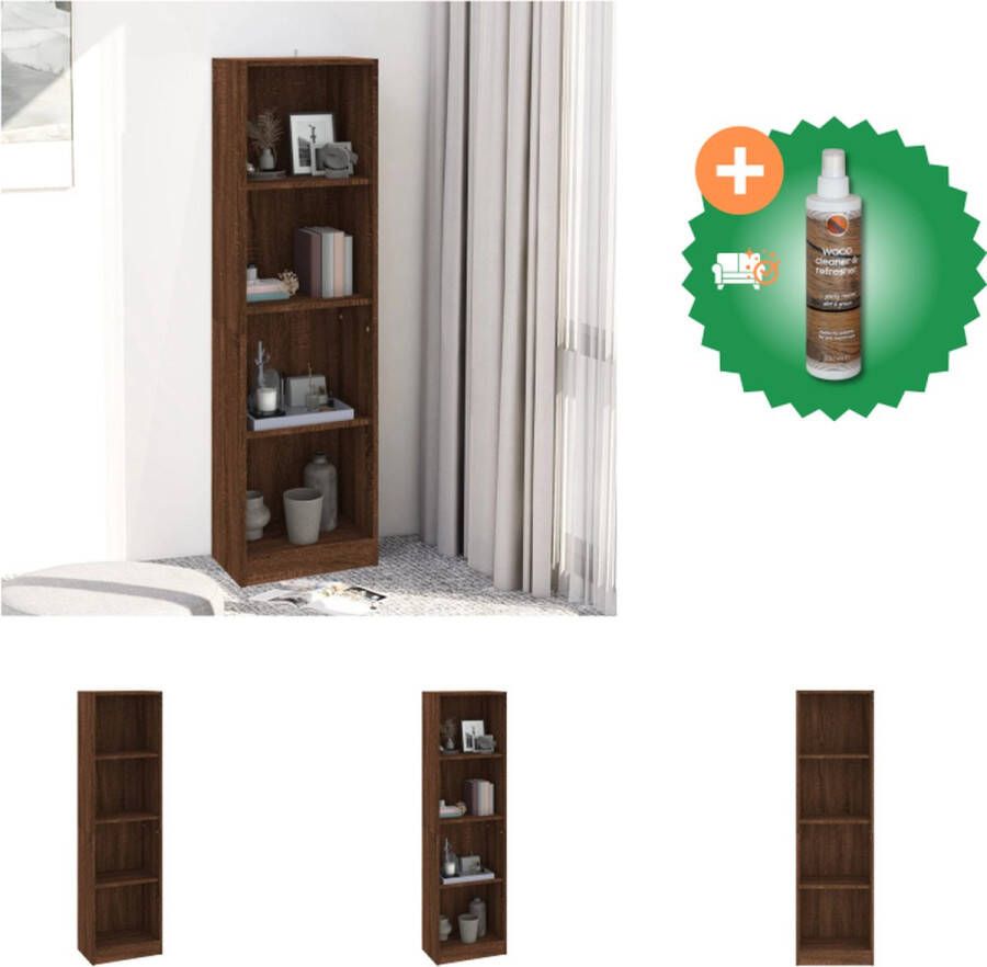 VidaXL Boekenkast met 4 schappen 40x24x143 cm bewerkt hout bruineiken Kast Inclusief Houtreiniger en verfrisser