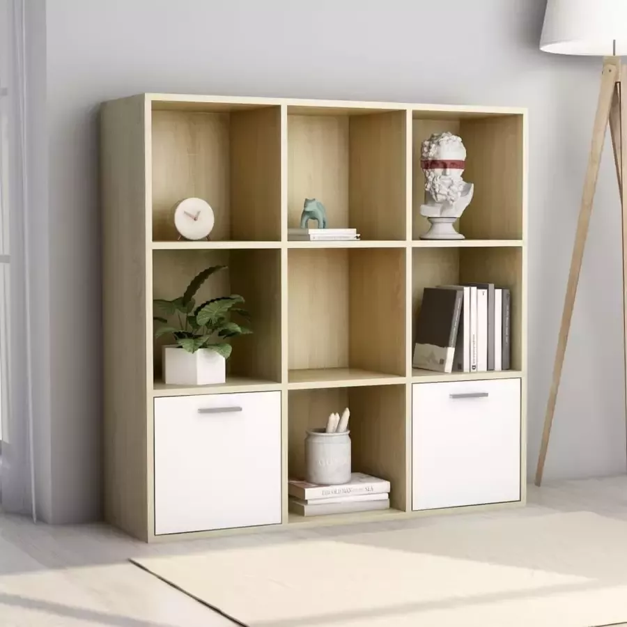 VidaXL Boekenkast kleur wit en eiken 98x30x98 cm spaanplaat