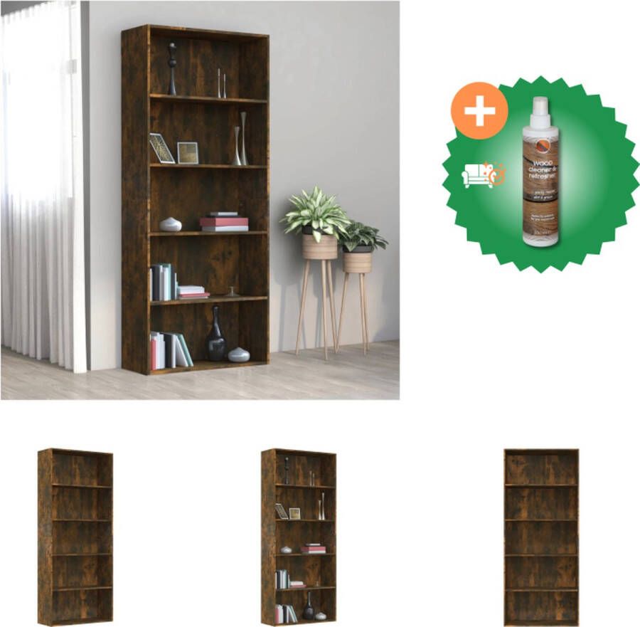 VidaXL Boekenkast 80x30x189 cm bewerkt hout gerookt eikenkleurig Kast Inclusief Houtreiniger en verfrisser