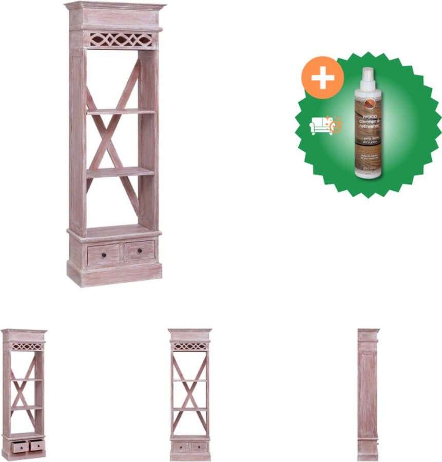 VidaXL Boekenkast Mahoniehout 60 x 30 x 175 cm Whitewash Kast Inclusief Houtreiniger en verfrisser
