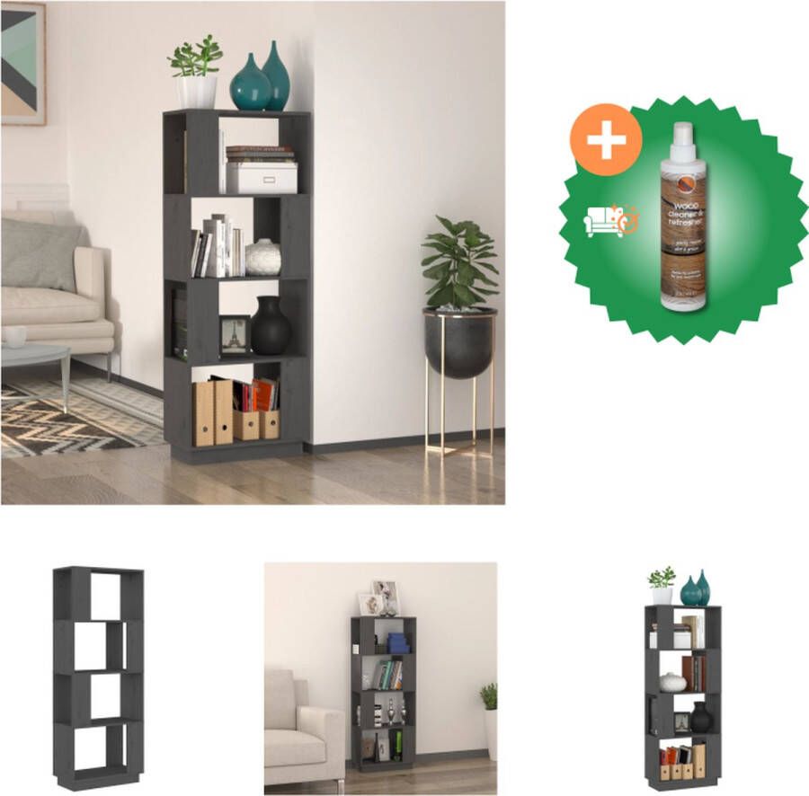 VidaXL Boekenkast kamerscherm 51x25x132 cm massief grenenhout grijs Kast Inclusief Houtreiniger en verfrisser