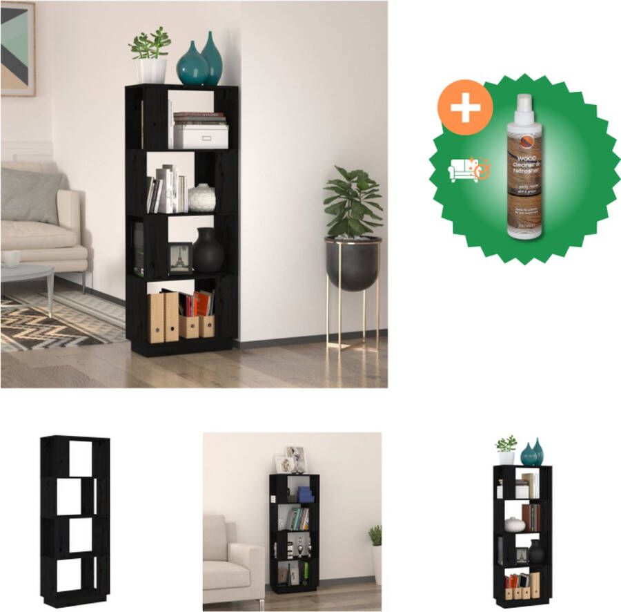 VidaXL Boekenkast kamerscherm 51x25x132 cm massief grenenhout zwart Kast Inclusief Houtreiniger en verfrisser