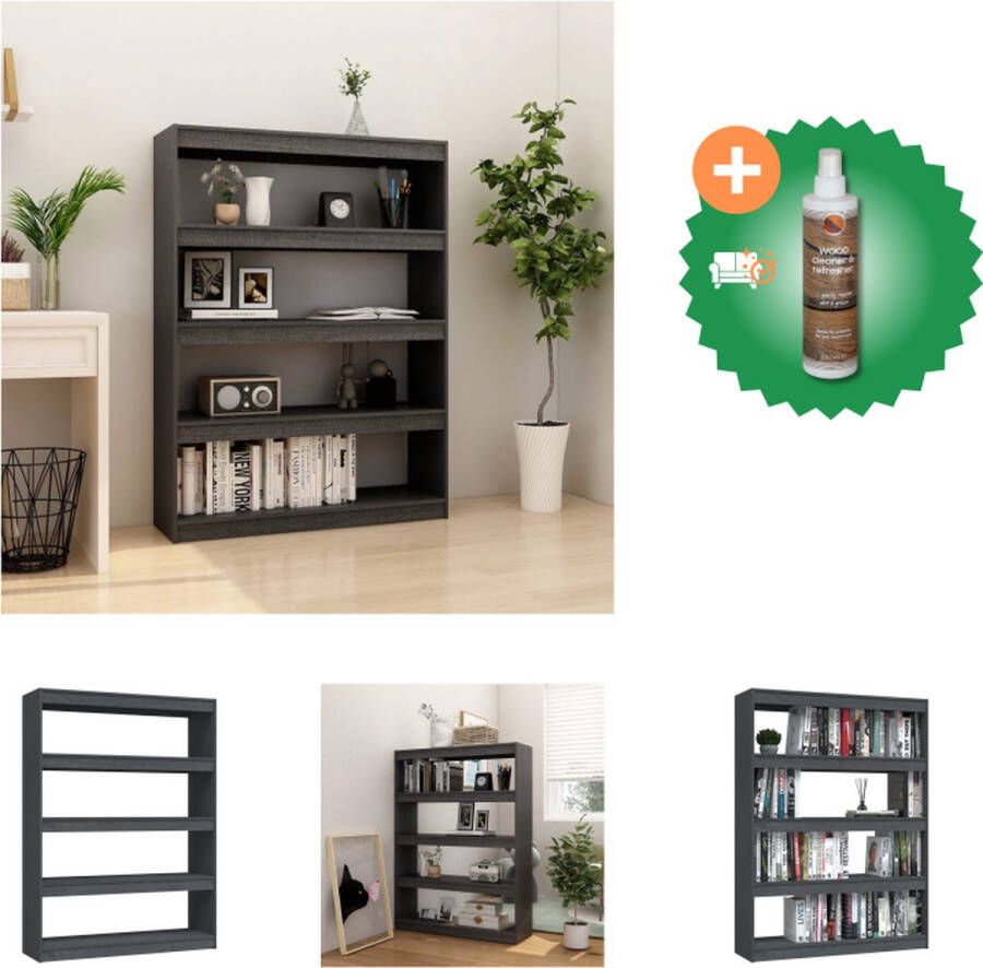 VidaXL Boekenkast kamerscherm 100x30x135-5 cm massief grenenhout grijs Kast Inclusief Houtreiniger en verfrisser